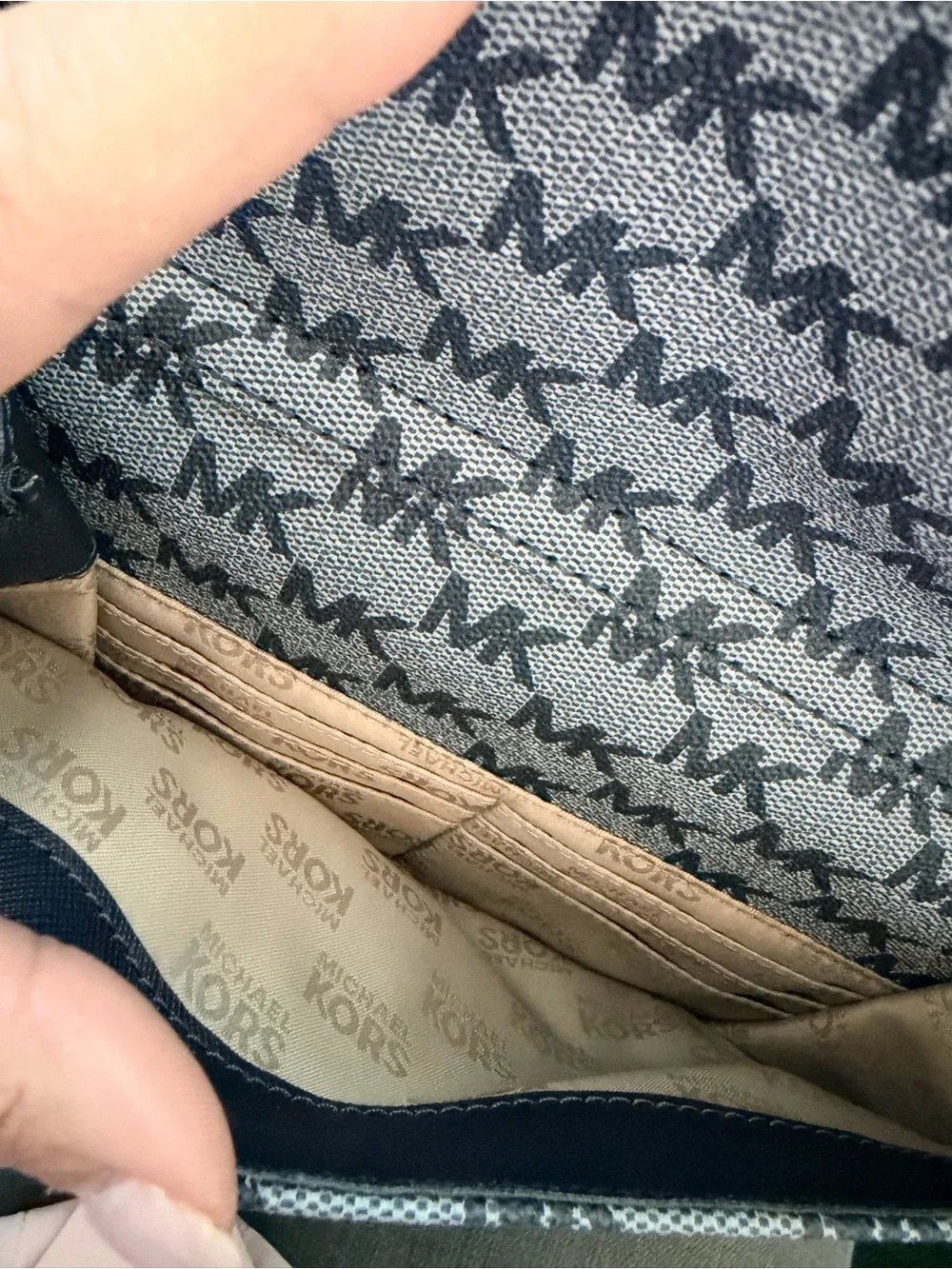 Michael Kors Jet Set Blue MK Monogram Jacquard Flap Pocket Tote Bag